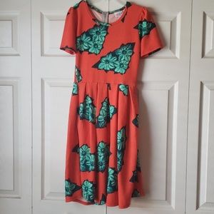 Lularoe Amelia dress bright orange/green flowers